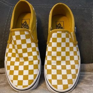 Vans slip on size 8 mustard yellow checkered